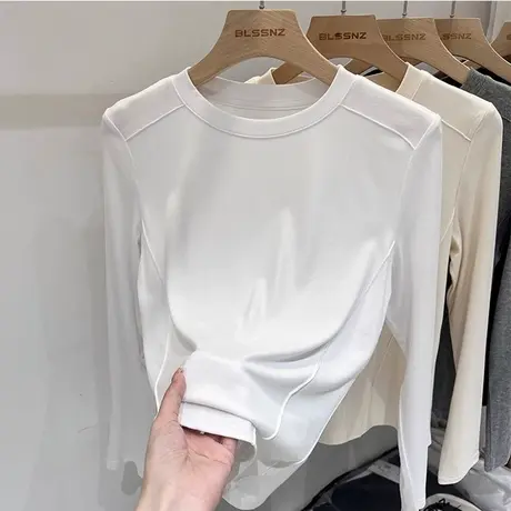 加绒加厚内搭长袖T恤打底衫女秋冬季韩版修身显瘦德绒上衣体恤潮商品大图