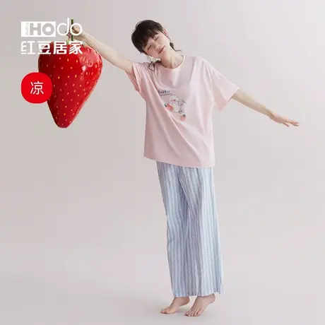 红豆居家凉感红豆居家夏季女款睡衣短袖长裤可爱外穿家居服套装商品大图