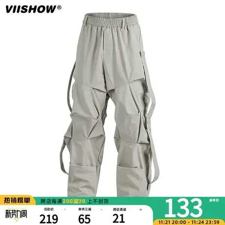 VIISHOW欧美高街褶皱机能工装裤男街头嘻哈潮牌宽松直筒休闲裤商品大图