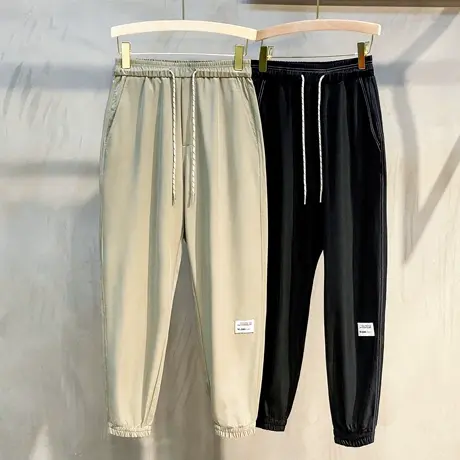 铜氨丝速干抗皱裤子夏季薄款束脚空调裤休闲裤潮流男士小脚九分裤商品大图