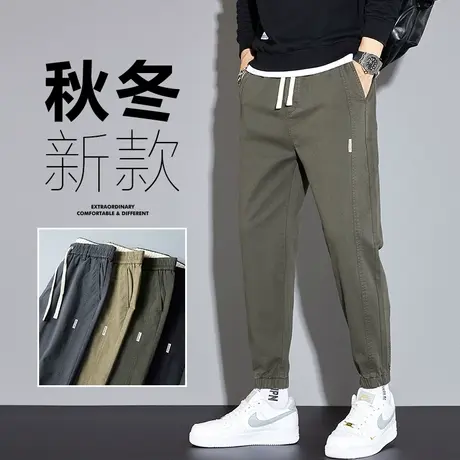春季拼接男士工装休闲裤宽松加肥加大码胖子束脚日系男裤春秋冬款商品大图
