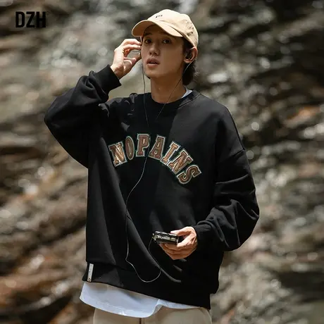 男士美式重磅卫衣男圆领春秋无帽男装2023新款长袖上衣宽松外套潮商品大图