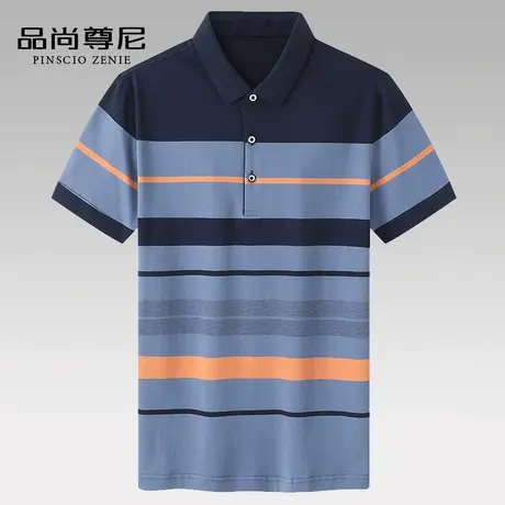 男士短袖夏季2022新款条纹休闲翻领纯棉t恤Polo衫中老年爸爸夏装商品大图