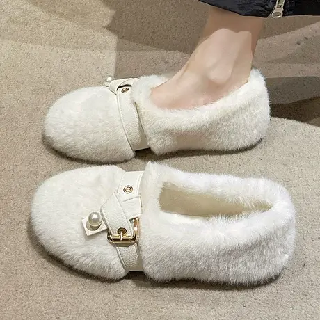 潮牌内增高保暖厚底加绒毛毛鞋女秋冬外穿一脚蹬网红貂毛豆豆棉鞋商品大图