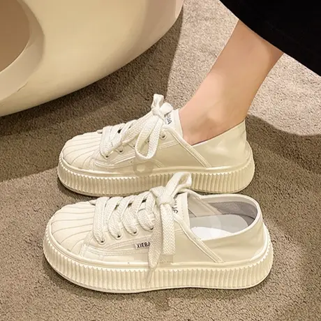 贝壳头小白鞋女2023夏季新款轻便厚底饼干鞋百搭韩版两穿板鞋ins商品大图