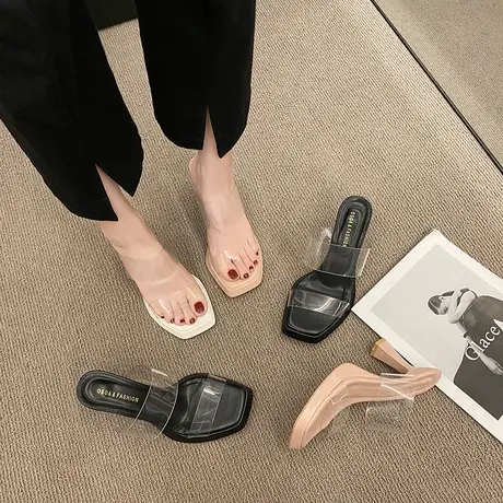 高跟鞋凉鞋女仙女风2024新款透明拖鞋夏季网红水晶凉拖小众设计感商品大图