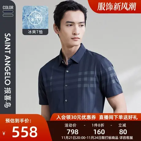 报喜鸟夏装商务休闲宽松POLO衫清凉透气条纹新款短袖T恤衫男图片