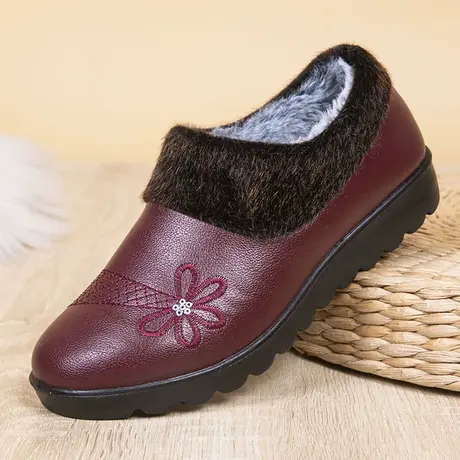 冬季老北京布鞋女棉鞋加绒加厚保暖妈妈鞋平底防滑老年人奶奶棉鞋商品大图