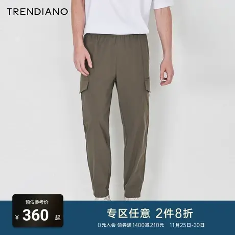 TRENDIANO官方2023新款夏季工装口袋松紧腰休闲直筒束脚裤男潮商品大图