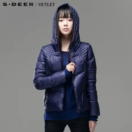 s.deer圣迪奥专柜正品纯色连帽女式短款羽绒服S13482476图片