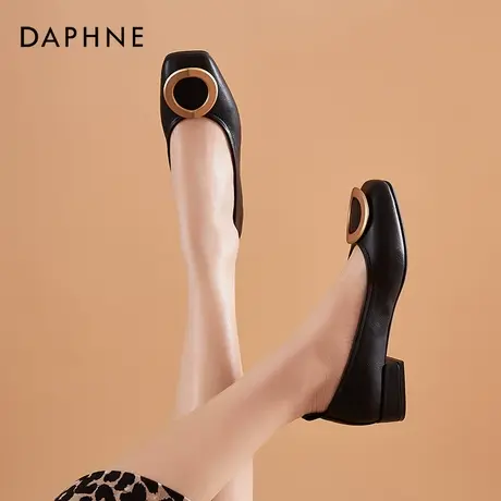 达芙妮方头小香风平底单鞋女2021年春季新款低跟软皮一脚蹬豆豆鞋商品大图