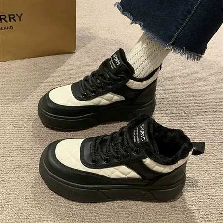 高帮女鞋秋冬季保暖2023年新款运动休闲板鞋小个子厚底增高棉鞋潮图片