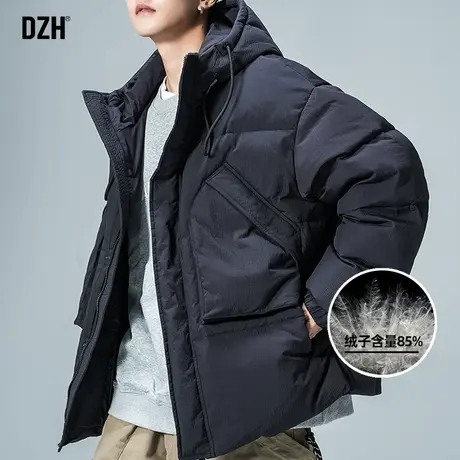 男士黑色连帽羽绒服男款冬季2024新款加厚面包服保暖羽绒外套夹克商品大图