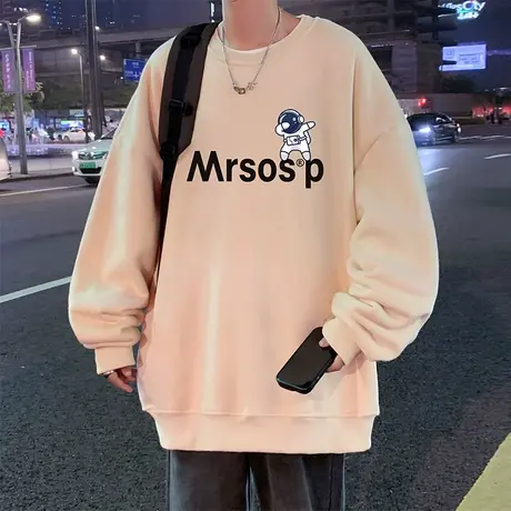 圆领港风chic卫衣男春秋季新款套头内搭oversize长袖上衣打底衫潮商品大图