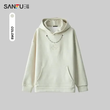 三福2024春男士麂皮项链龙纹刺绣卫衣 嘻哈国潮连帽上衣480930商品大图