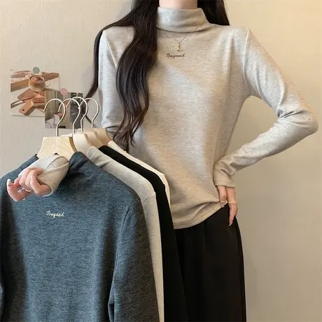 半高领打底衫女内搭德绒2024秋冬季新款修身百搭加绒加厚保暖上衣商品大图