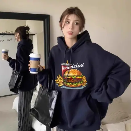 潮牌气质减龄外套2024秋冬新年火爆款长袖连帽卫衣女人味高级上衣商品大图