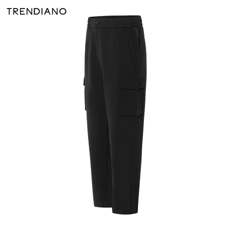 TRENDIANO字母压花宽松休闲裤2024年春季新款百搭长裤男生黑色商品大图