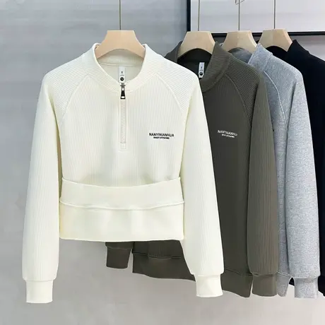 半高领拉链加绒卫衣男秋冬款2023新款男士高端潮牌重磅男装上衣服商品大图