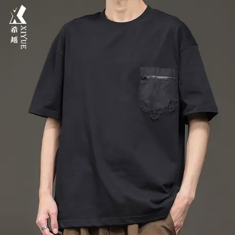 希越美式潮牌圆领短袖T恤男2024初春季宽松大码男士打底衫上衣服商品大图