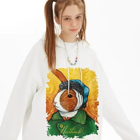 Nuthink美式vibe风兔子连帽卫衣男冬季oversize宽松大码潮牌外套商品大图