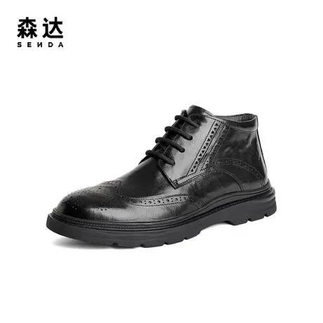 森达奥莱复古皮靴男2023冬新商场同款英伦布洛克正装短靴1LD01DD3商品大图