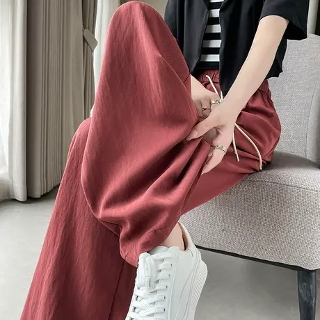 红色休闲阔腿裤女春夏薄款垂感凉凉防晒高腰宽松显瘦防晒山本裤子商品大图