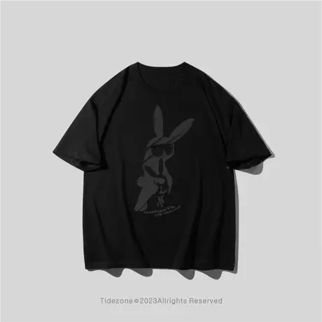 Ohlyah线条兔子印花短袖T恤男女打底衫2023新款夏季宽松潮牌半袖图片