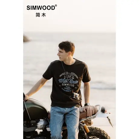 Simwood简木男装【宽松版型】300g碳磨原棉休闲做旧圆领短袖T恤男图片