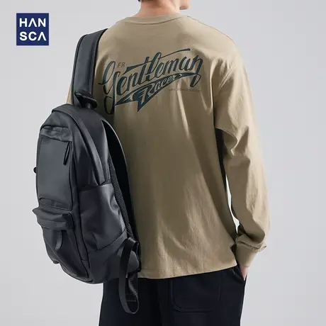 hansca 精梳棉长袖t恤男秋季重磅纯棉字母印花潮流百搭大码打底衫商品大图