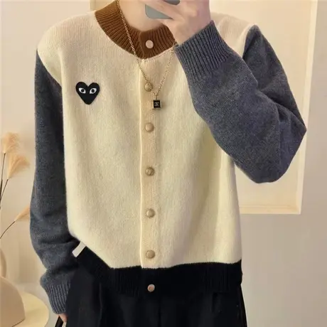 春季2024年新款早春拼色毛衣针织开衫外套女初春穿搭别致绝美上衣商品大图