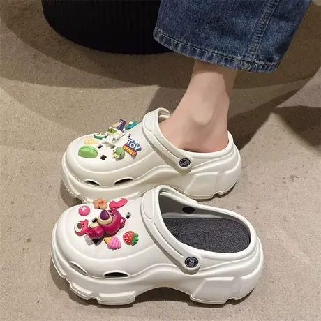 洞洞鞋女款2024年新款春秋包头半拖鞋厚底小个子爆款百搭外穿凉拖图片