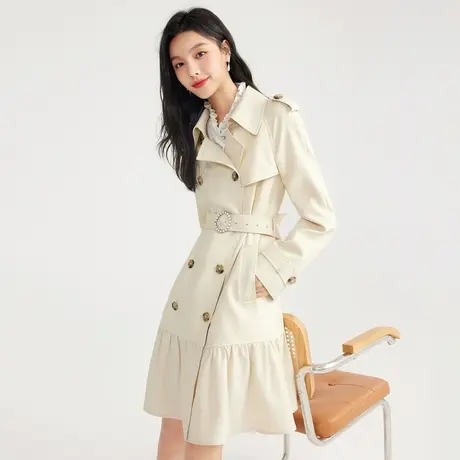 秋水伊人抗皱垂感流行风衣女款2023新款秋季气质中长款连衣裙外套图片