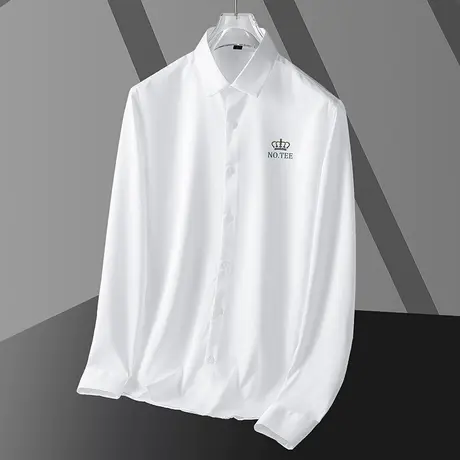 男士衬衫长袖商务正装免烫抗皱白色衬衣轻熟风高级感皇冠印花寸衫商品大图