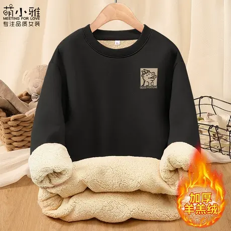 羊羔绒卫衣女2023新款女装圆领加绒加厚秋冬外套简约百搭冬季冬款商品大图