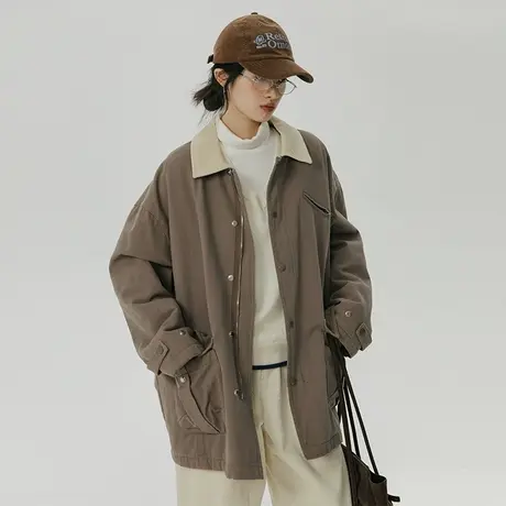 omont蛋挞家 翻领工装棉服女2023秋冬新款宽松加厚棉衣夹棉外套图片