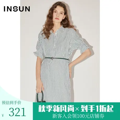 恩裳COVER夏季女装裙子立裁抽褶袖设计色织条纹衬衫连衣裙图片
