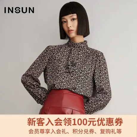 恩裳冬季半高领复古印花宽松长袖衬衫女设计感小众商品大图