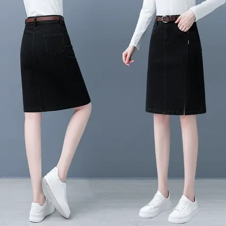 开叉牛仔半身裙女中长款秋季2022年新款宽松休闲a字裙高腰包臀裙图片