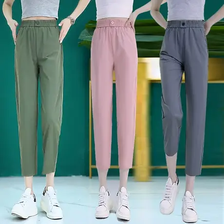 夏季新款冰丝裤女2023薄款百搭休闲速干裤高腰显瘦透气九分运动裤商品大图