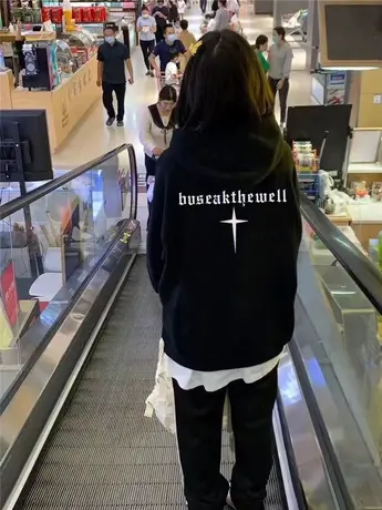 oversize设计感连帽卫衣女秋冬加绒加厚ins潮牌高街宽松大码外套图片