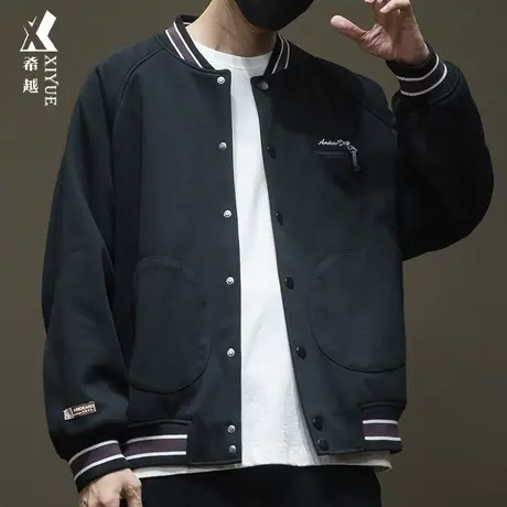 希越斜纹针织棒球服外套男青少年2023秋季新款宽松大码外穿夹克潮商品大图