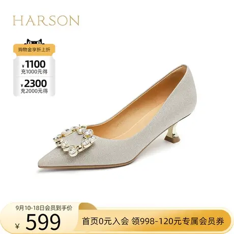 哈森2023年秋季新品商场同款欧美细跟尖头约会饰扣女单鞋HS232503图片
