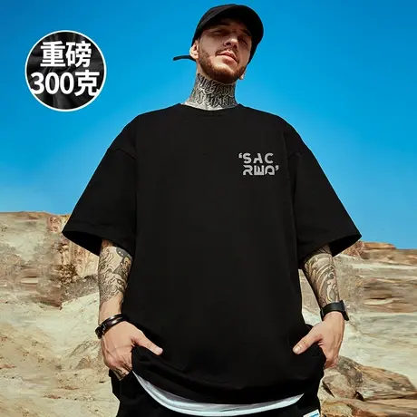 300克重磅oversize美式潮牌胖子男装大码宽松字母短袖T恤重磅半袖商品大图
