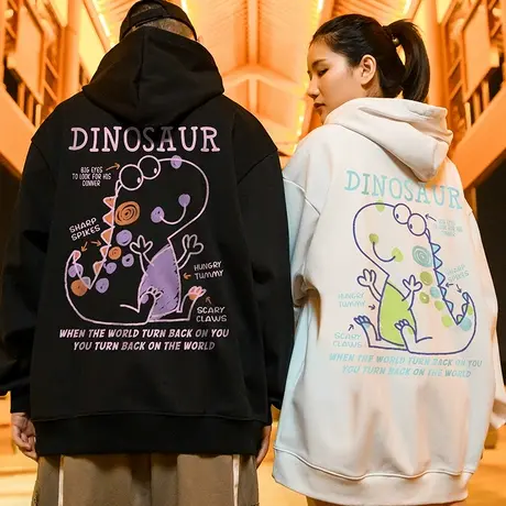 国潮连帽大码加绒卫衣男连帽衫潮外套卡通小众不一样的情侣装秋冬图片