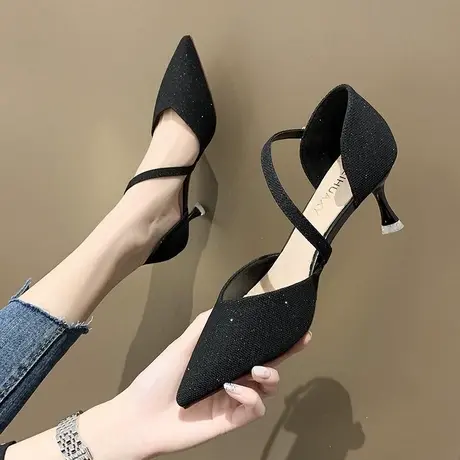 凉鞋女仙女风2023年春季新款时尚性感一字扣带法式包头细跟高跟鞋商品大图