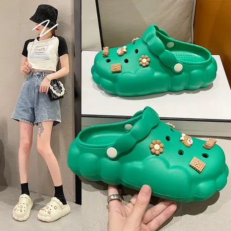 踩屎感厚底洞洞鞋凉鞋女夏季外穿2023新款可爱松糕防滑包头半拖鞋商品大图