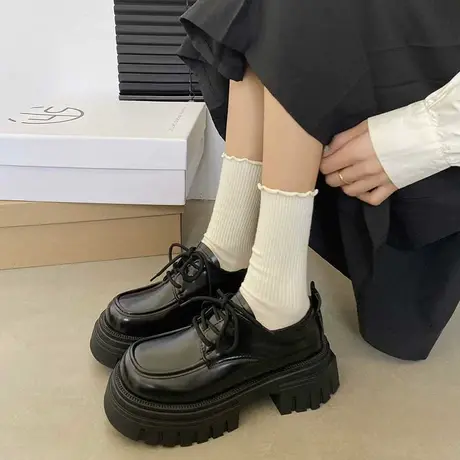 小个子厚底百搭乐福鞋女2024年春秋季新款复古英伦风粗跟小皮鞋潮商品大图