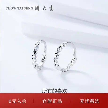周大生铂金耳钉pt950白金新款耳饰简约圆环耳环三八妇女节礼物图片