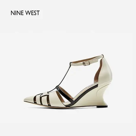 Nine West/玖熙复古尖头罗马凉鞋女2024年夏季新款坡跟镂空高跟鞋图片